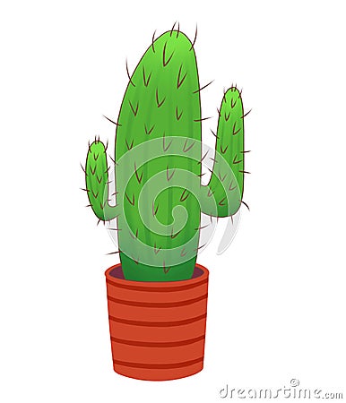 Long prickly cactus in a red pot Stock Photo