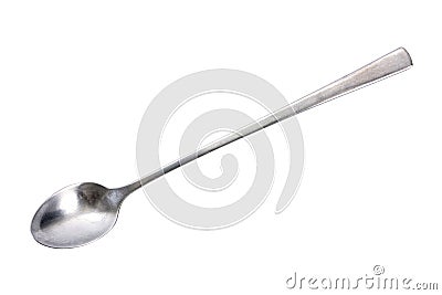 Long stainless steel glossy metal kitchen spoon isolated over the white background Stock Photo
