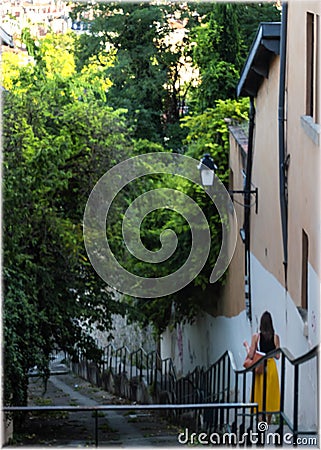 A long stairway from the Fourviere Hill Stock Photo