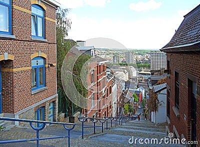 The Long Stairway of 374 Steps to Bueren Mountain Top in Liege, Belgium Editorial Stock Photo