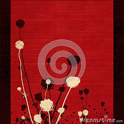 Long-stemmed meadow flower silhouette on red Stock Photo