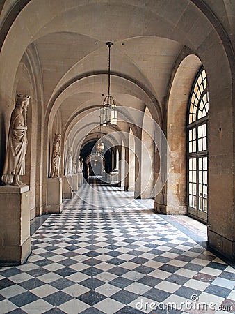 Arched Gallery Housing Marble Statues, Palace of Versailles, France Editorial Stock Photo