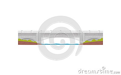 Long stone bridge. Walkway across the river. Construction for transportation. Flat vector element for mobile game Vector Illustration