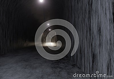 long stone corridor old tunnel empty at night Cartoon Illustration