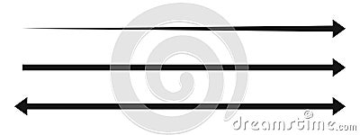 Long straight arrow and double arrow icons. Black horizontal pointer, direction, position or location and width signs Vector Illustration