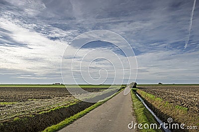 Long straight road in the polder Stock Photo