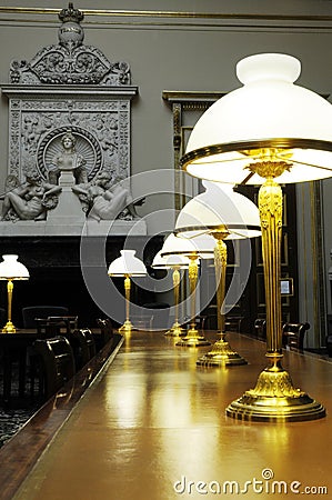 Long table with lamps Stock Photo