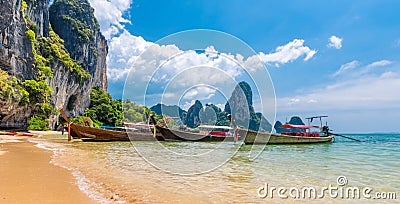 Long tail boat tropical beach, Krabi, Thailand Stock Photo