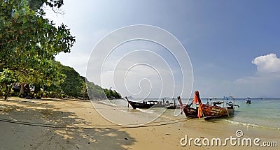 Long tail boats at Phak Nam bay at Koh Phi Phi Don Editorial Stock Photo