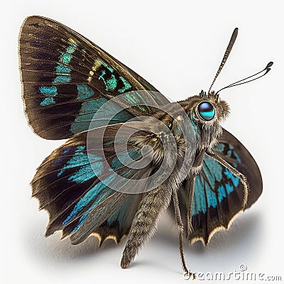 Long-tailed skipper Urbanus proteus butterfly. Beautiful Butterfly in Wildlife. Isolate on white background Stock Photo