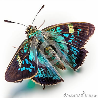 Long-tailed skipper Urbanus proteus butterfly. Beautiful Butterfly in Wildlife. Isolate on white background Stock Photo