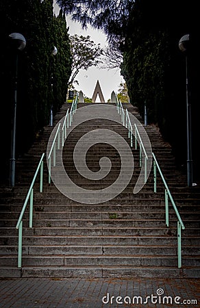 long tall stairs with tree path Stock Photo