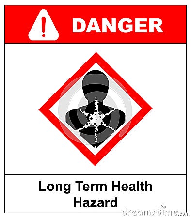 Long term health hazard, man in red rhombus symbol. Danger banner for factory. Vector illustration. Vector Illustration