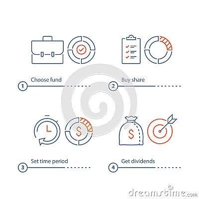 Long term investment, financial security, mutual fund management, corporate finance, time is money, dividend payment Vector Illustration