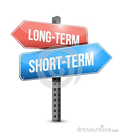 Long-term, short-term road sign illustration Cartoon Illustration