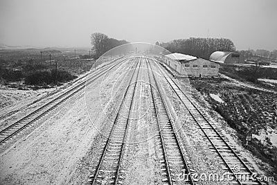 Long train tracks Stock Photo