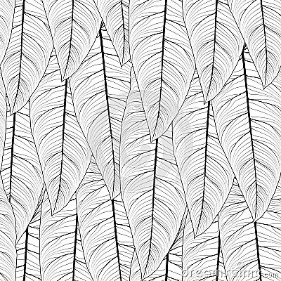 Long tropical leaves repeat seamless pattern Vector Illustration