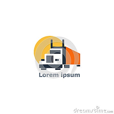 Long truck delivery services logo, transportation logistics icon Vector Illustration