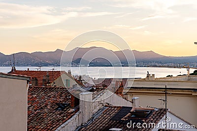Long view to the Mediteraneean sea from a hill in Cannes Stock Photo