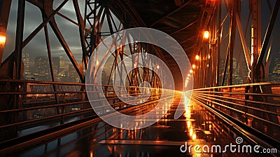 A long walkway with lights on it at night, AI Stock Photo