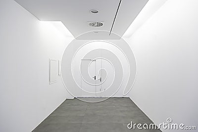 Long walkway and white wall Stock Photo