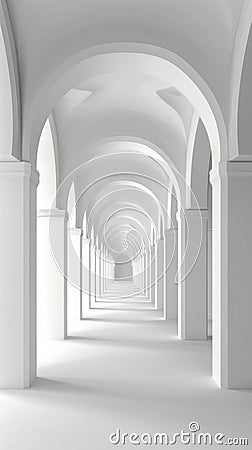 Long White Tunnel With Light at the End Stock Photo