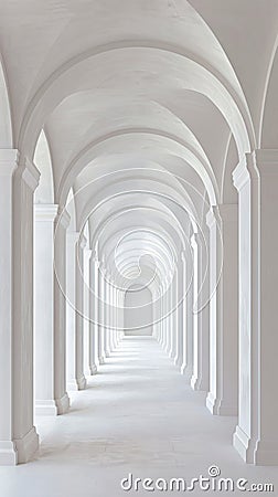 Long White Tunnel With Light at the End Stock Photo