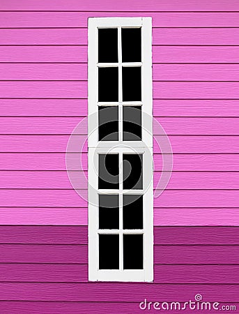 Long window white wood in the pink wall. Stock Photo