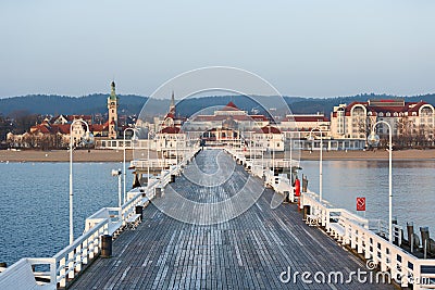 Long wooden pier in Sopot Editorial Stock Photo