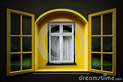 long yellow plastic windows profile for window in house Stock Photo