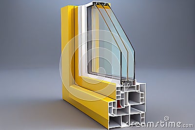 long yellow plastic windows profile for window in house Stock Photo