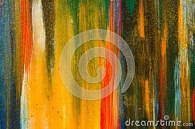 Long yellow smears of watercolor paint on canvas Stock Photo
