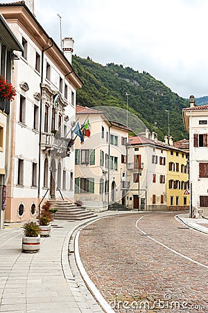 Empty streets of Longarone in cloudy day Editorial Stock Photo