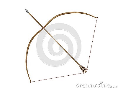 Longbow with arrow and stretched string 3d rendering Stock Photo