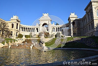 Longchamp palace and lake marseille Editorial Stock Photo