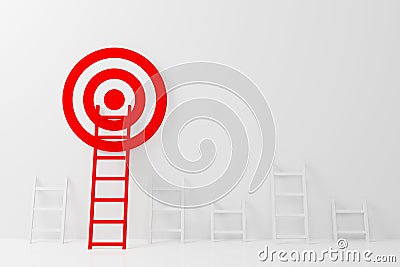 Longest red color ladder growing up growth to aiming high to goal target Cartoon Illustration