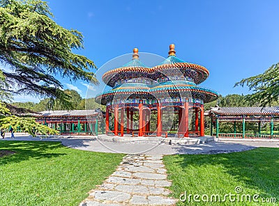 Longevity Pavilion, Double Ring Road, Temple of Heaven Park, Beijing, China. Stock Photo