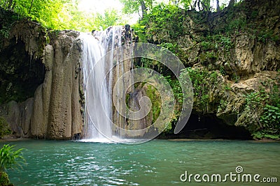 Longexposure photography of waterfall in forest Stock Photo