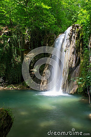 Longexposure photography of waterfall in forest Stock Photo