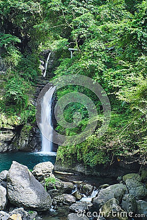 Longfeng Waterfall on Sunny Day, shot in Xiao Wulai Scenic Area, Fuxing District, Taoyuan, Taiwan. Stock Photo