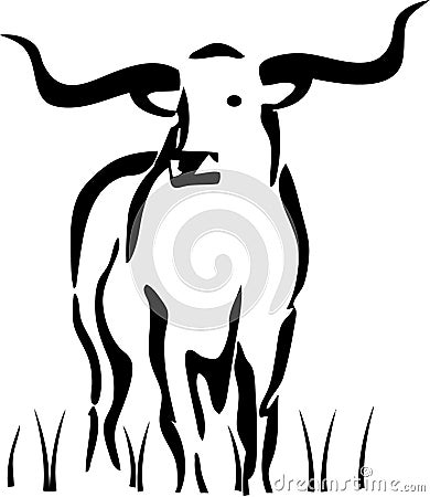 Longhorn standing in grass Vector Illustration