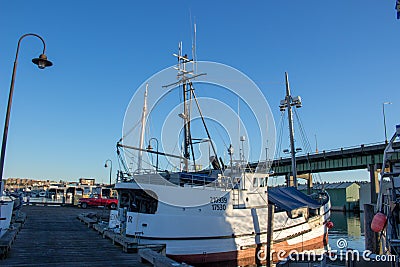 Longliner`s moored at fisherman`s terminal in Seattle Washington. Editorial Stock Photo