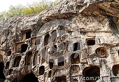 Longmen Grottoes, Luoyang, Chinag with the Northern Wei Dynasty in 493 AD. It is one of the four notable Stock Photo