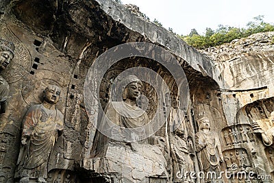 Longmen Grottoes, Luoyang, Chinag with the Northern Wei Dynasty in 493 AD. It is one of the four notable Stock Photo