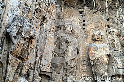 Longmen Grottoes, Luoyang, Chinarting with the Northern Wei Dynasty in 493 AD. It is one of the four notable Stock Photo