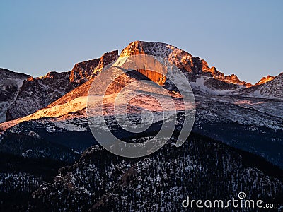 Longs Peak in the First Rays of Morning Stock Photo