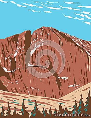 Longs Peak in the Northern Front Range of the Rockies or Rocky Mountains Within the Rocky Mountain National Park Wilderness in Vector Illustration
