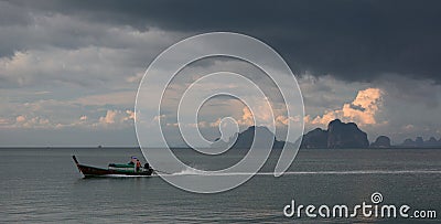 Longtail boat against stormy sky. Koh Mook. Thailand Editorial Stock Photo