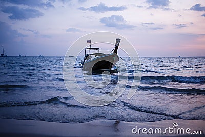 Longtail boat on sunrise. Stock Photo