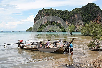 Longtail boat with tourists, Thailand Editorial Stock Photo